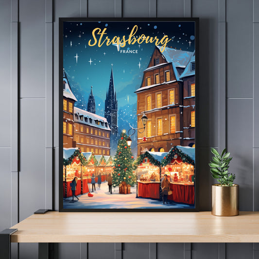 Impression Strasbourg | Affiche Strasbourg Noel | Affiche Marché de Noel de Strasbourg | Strasbourg, France