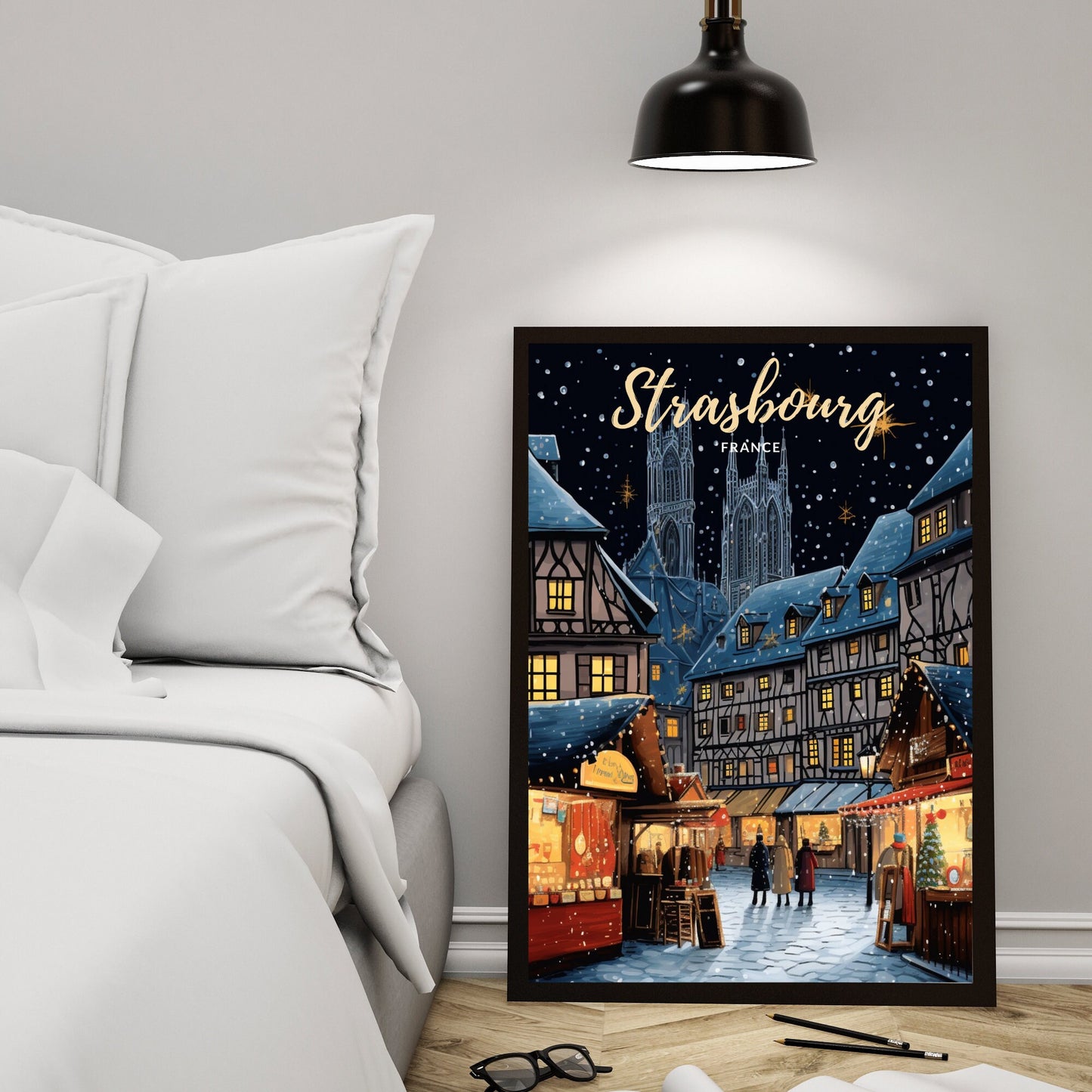 Affiche Strasbourg | Affiche de voyage Strasbourg Noël | Affiche Marché de Noël de Strasbourg | Strasbourg, France