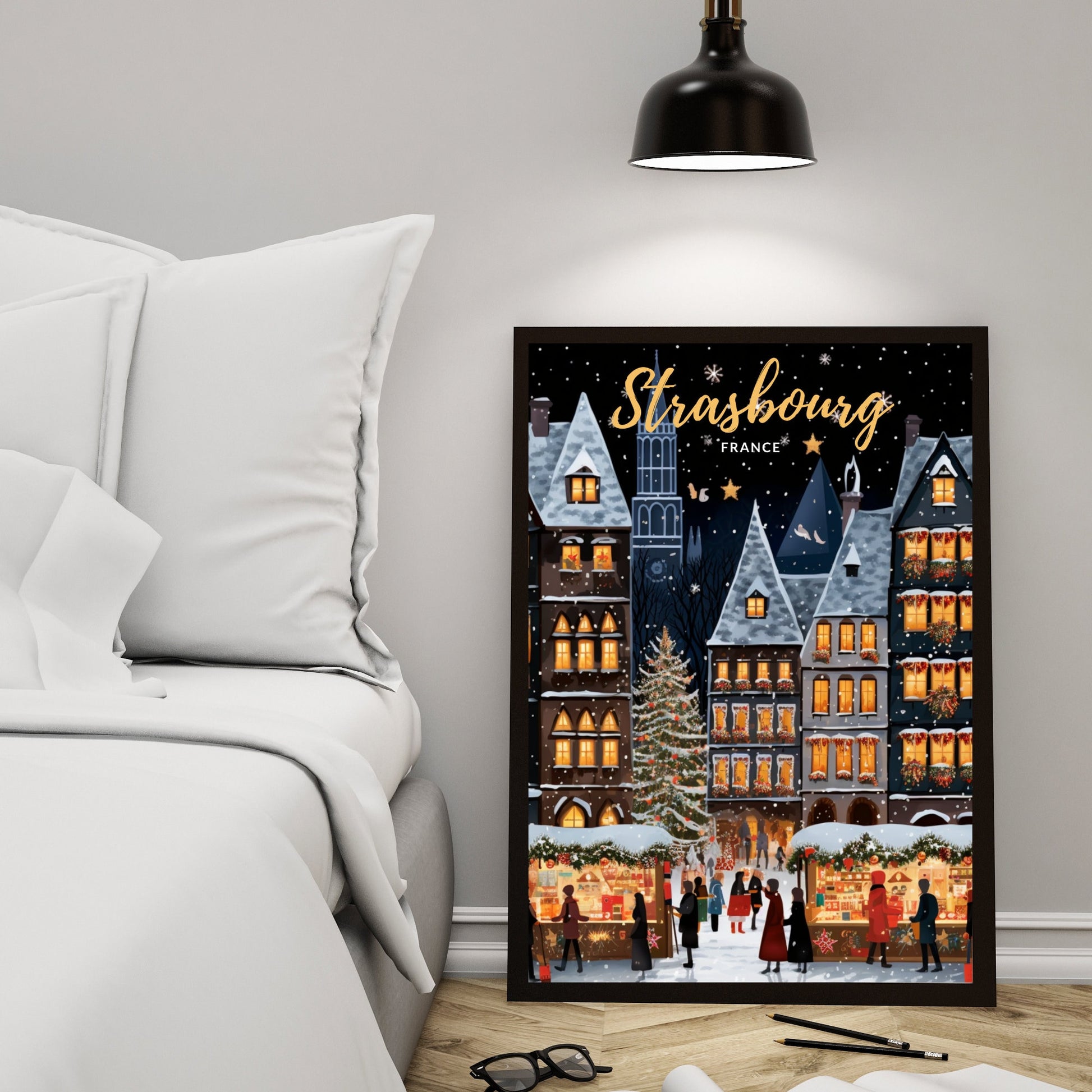 Affiche Strasbourg | Affiche de voyage Strasbourg Noël | Affiche de Noël de Strasbourg, France