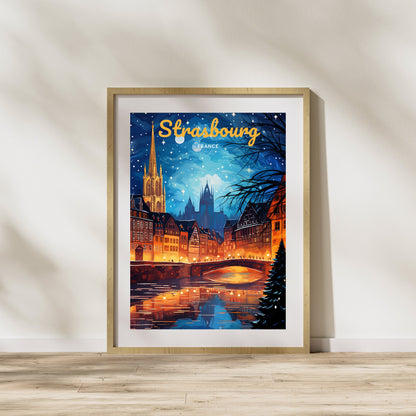 Affiche Strasbourg, France | Impression de voyage Strasbourg Noël | Affiche de Noël de Strasbourg, France