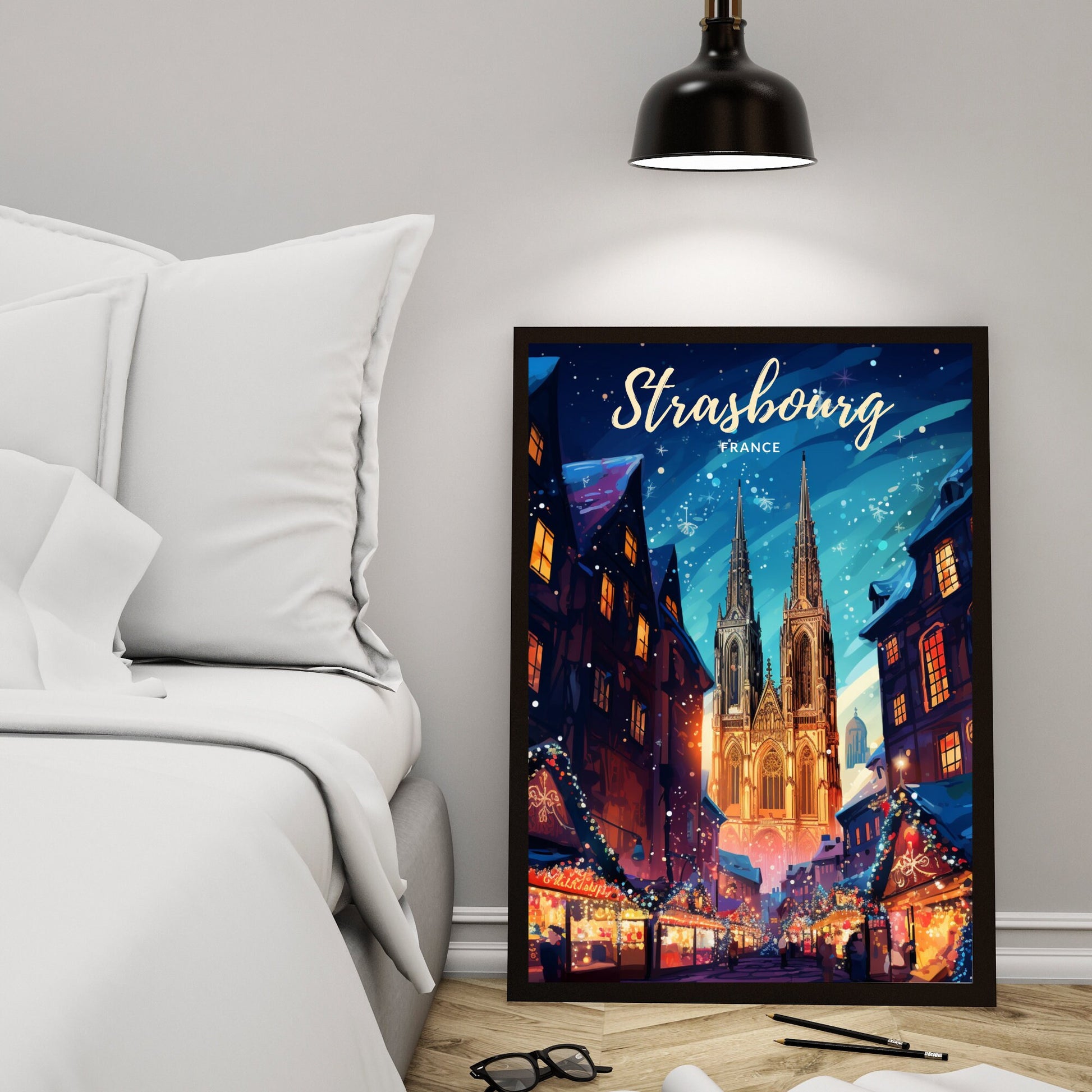 Affiche Strasbourg | Affiche de voyage Strasbourg Noël | Affiche Marché de Noël de Strasbourg | Cathédrale de Strasbourg