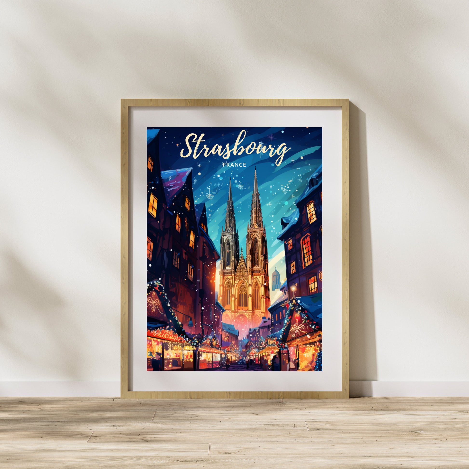 Affiche Strasbourg | Affiche de voyage Strasbourg Noël | Affiche Marché de Noël de Strasbourg | Cathédrale de Strasbourg