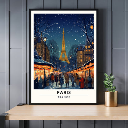 Impression Paris Tour Eiffel, France | Affiche de voyage Paris Noël | Affiche Marché de Noël de Paris | tirage d'art Paris