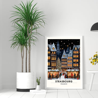 Affiche Strasbourg | Impression de voyage Strasbourg Noël | Affiche Marché de Noël de Strasbourg | tirage d'art France