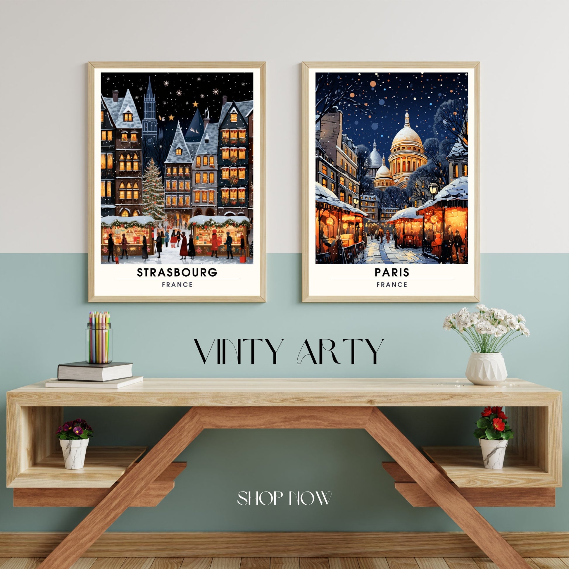 Affiche Strasbourg | Impression de voyage Strasbourg Noël | Affiche Marché de Noël de Strasbourg | tirage d'art France