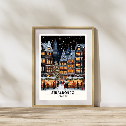 Affiche Strasbourg | Impression de voyage Strasbourg Noël | Affiche Marché de Noël de Strasbourg | tirage d'art France