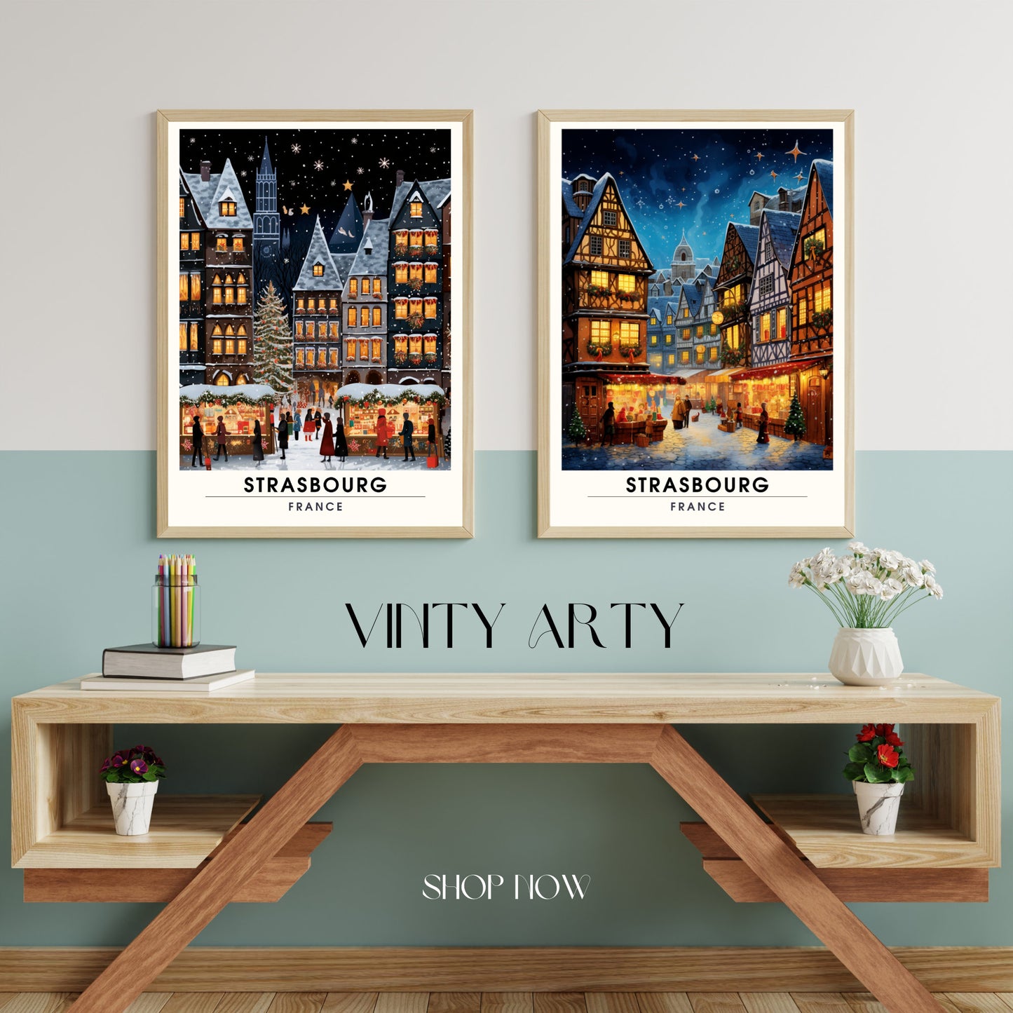 Affiche Strasbourg | Impression de voyage Strasbourg Noël | Affiche Marché de Noël de Strasbourg