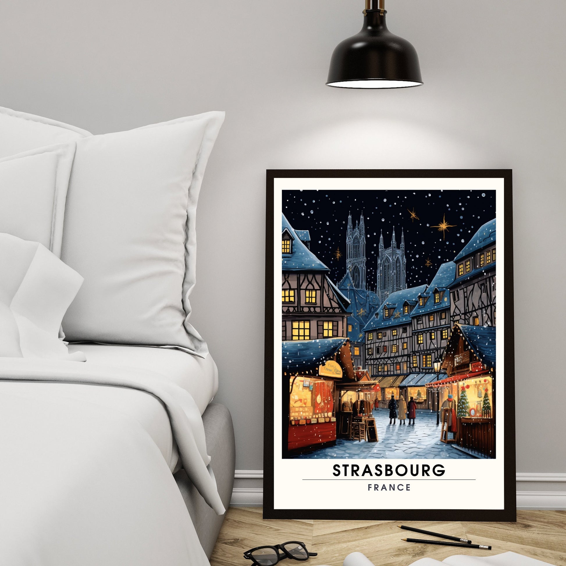 Affiche Strasbourg | Impression de voyage Strasbourg Noël | Affiche Marché de Noël de Strasbourg | Décoration de Noël