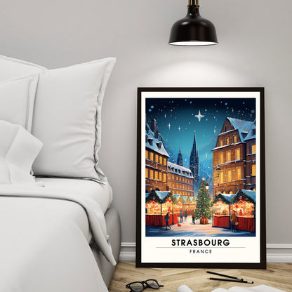 Affiche Strasbourg | Impression de voyage Strasbourg Noël | Affiche Marché de Noël de Strasbourg | Décoration de Noël Strasbourg