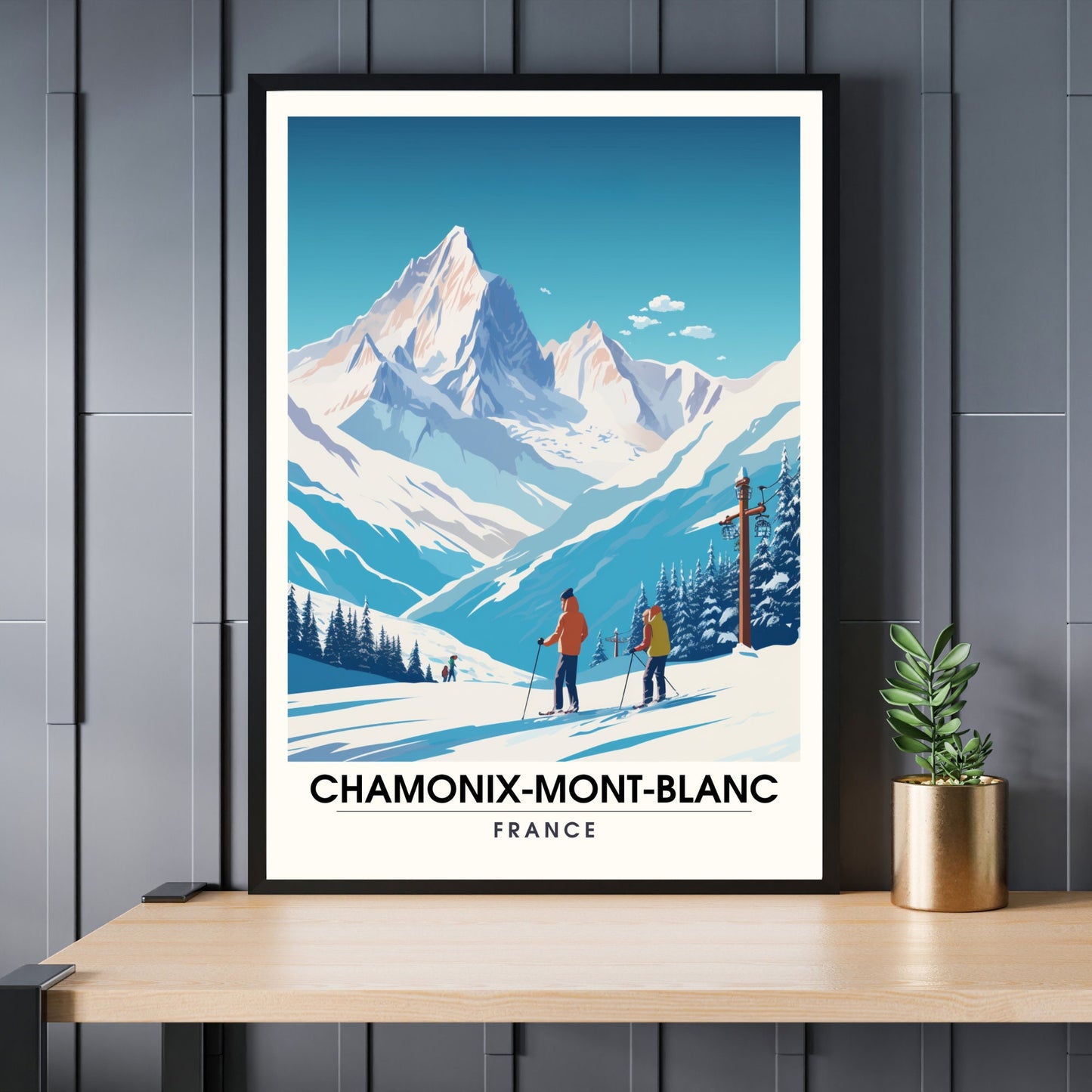 Impression Chamonix-Mont-Blanc | Affiche Chamonix | Impression de voyage Chamonix-Mont-Blanc| Affiche ski