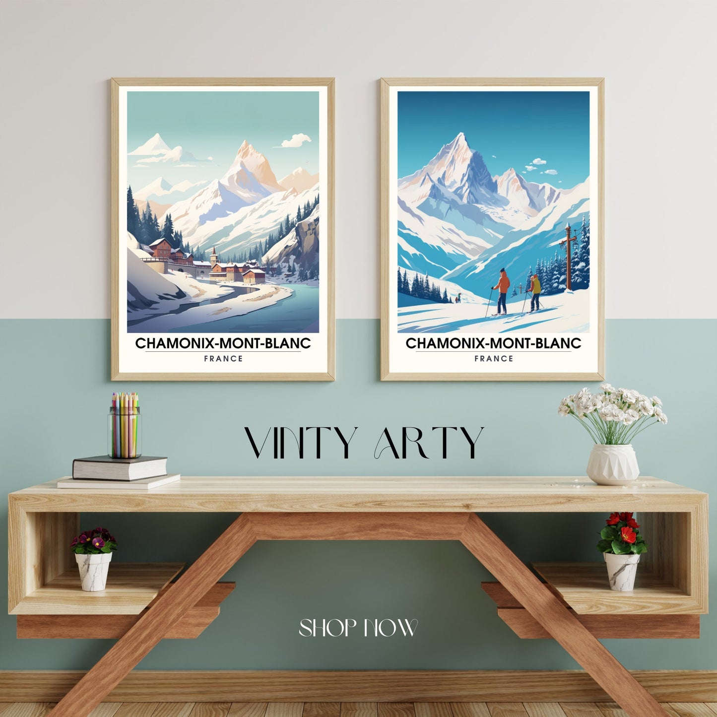 Impression Chamonix-Mont-Blanc | Affiche Chamonix | Impression de voyage Chamonix-Mont-Blanc| Affiche ski