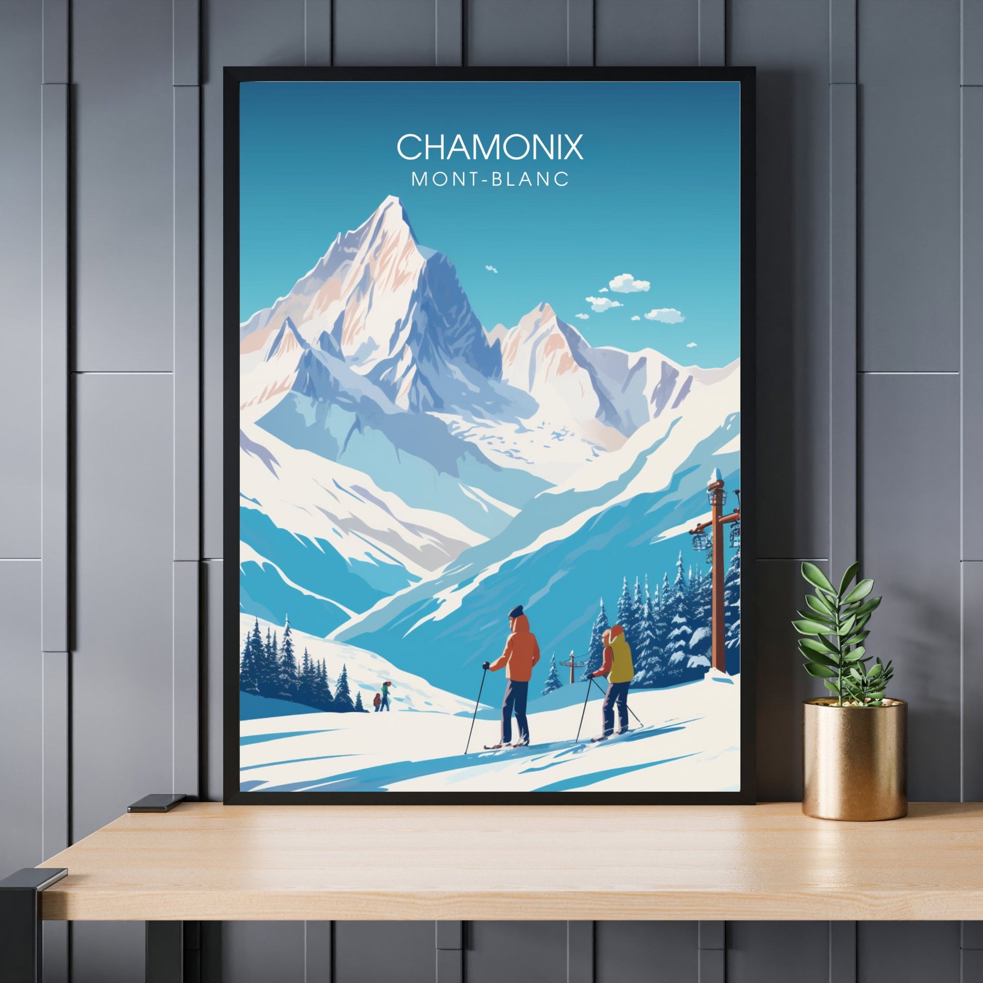 Impression Chamonix-Mont-Blanc | Affiche Chamonix | Impression de voyage Chamonix-Mont-Blanc| Affiche ski