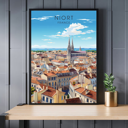 Affiche Niort vue de ciel, impression de voyage Niort , France