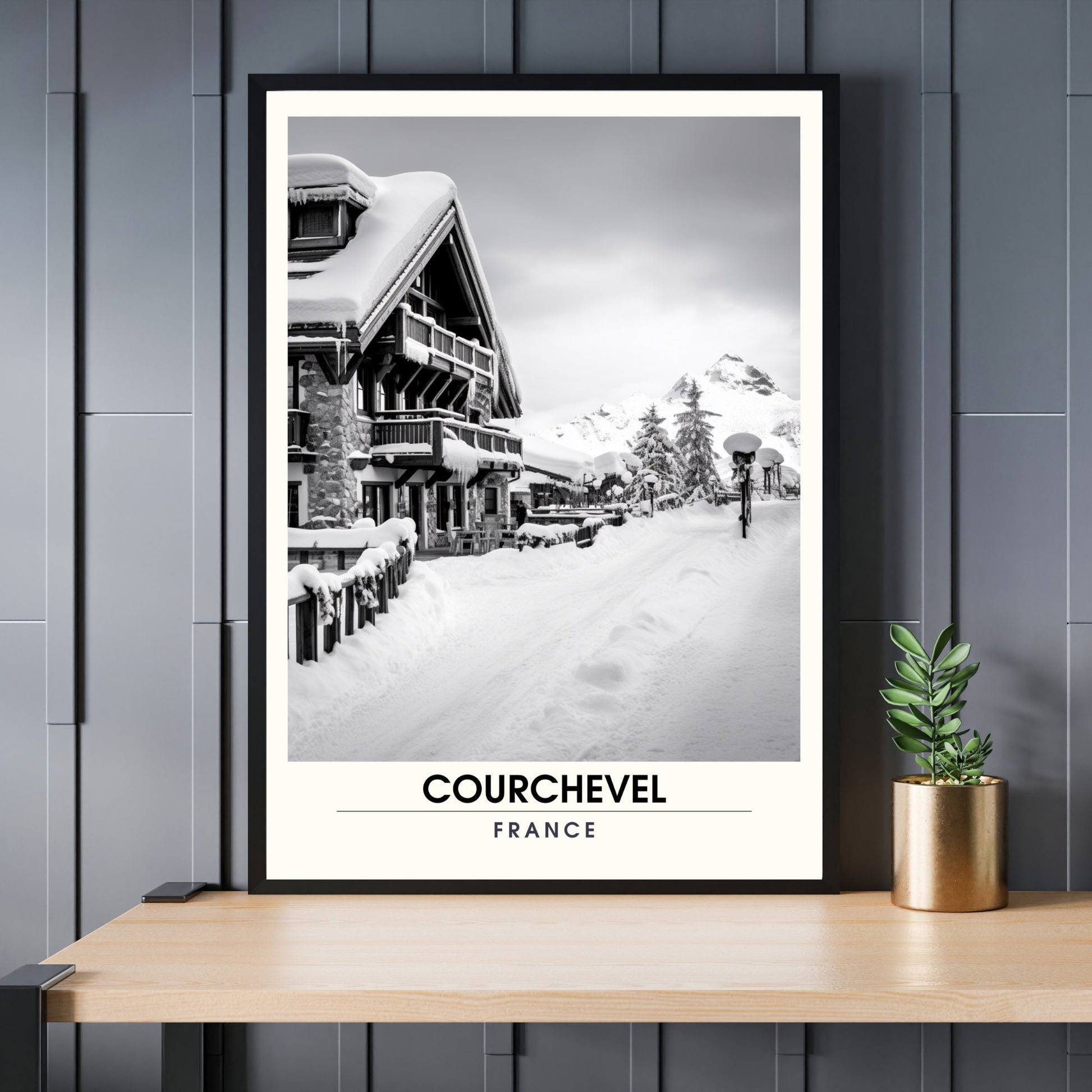 Affiche Courchevel | impression station Courchevel | affiche montagne | Affiche Noir et Blanc