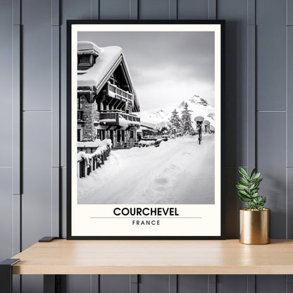 Affiche Courchevel | impression station Courchevel | affiche montagne | Affiche Noir et Blanc