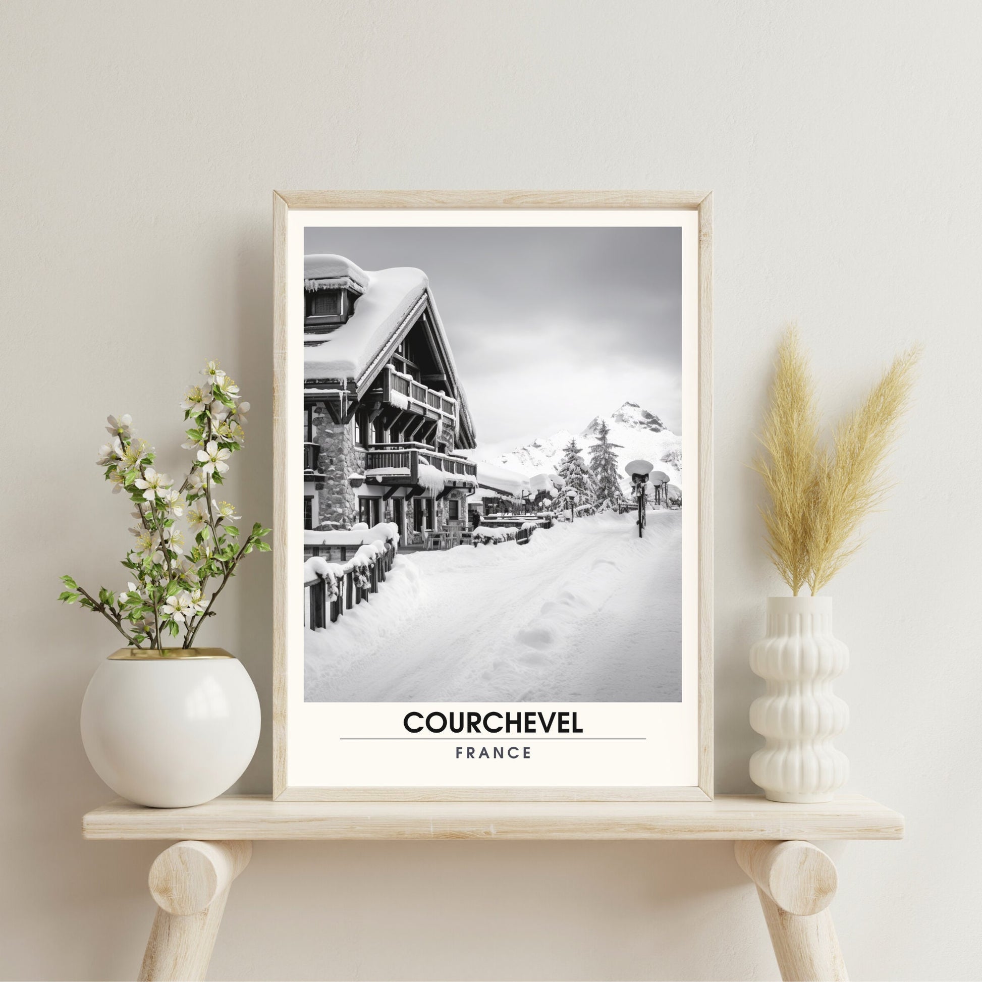 Affiche Courchevel | impression station Courchevel | affiche montagne | Affiche Noir et Blanc