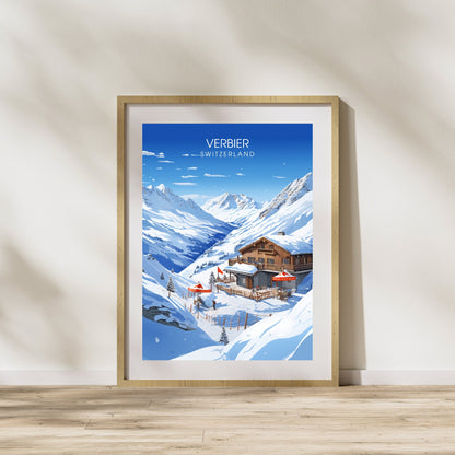 Affiche Verbier, Suisse | impression Verbier | Affiche de voyage Verbier | Explorez la majesté des Alpes suisses