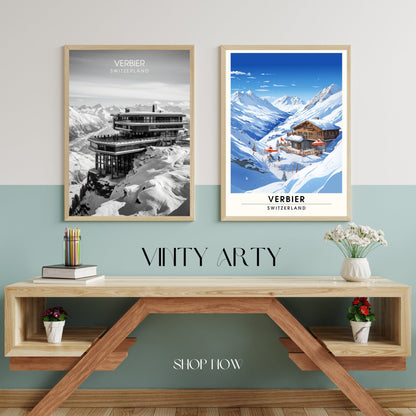 Affiche Verbier, Suisse | impression Verbier | Noir et blanc