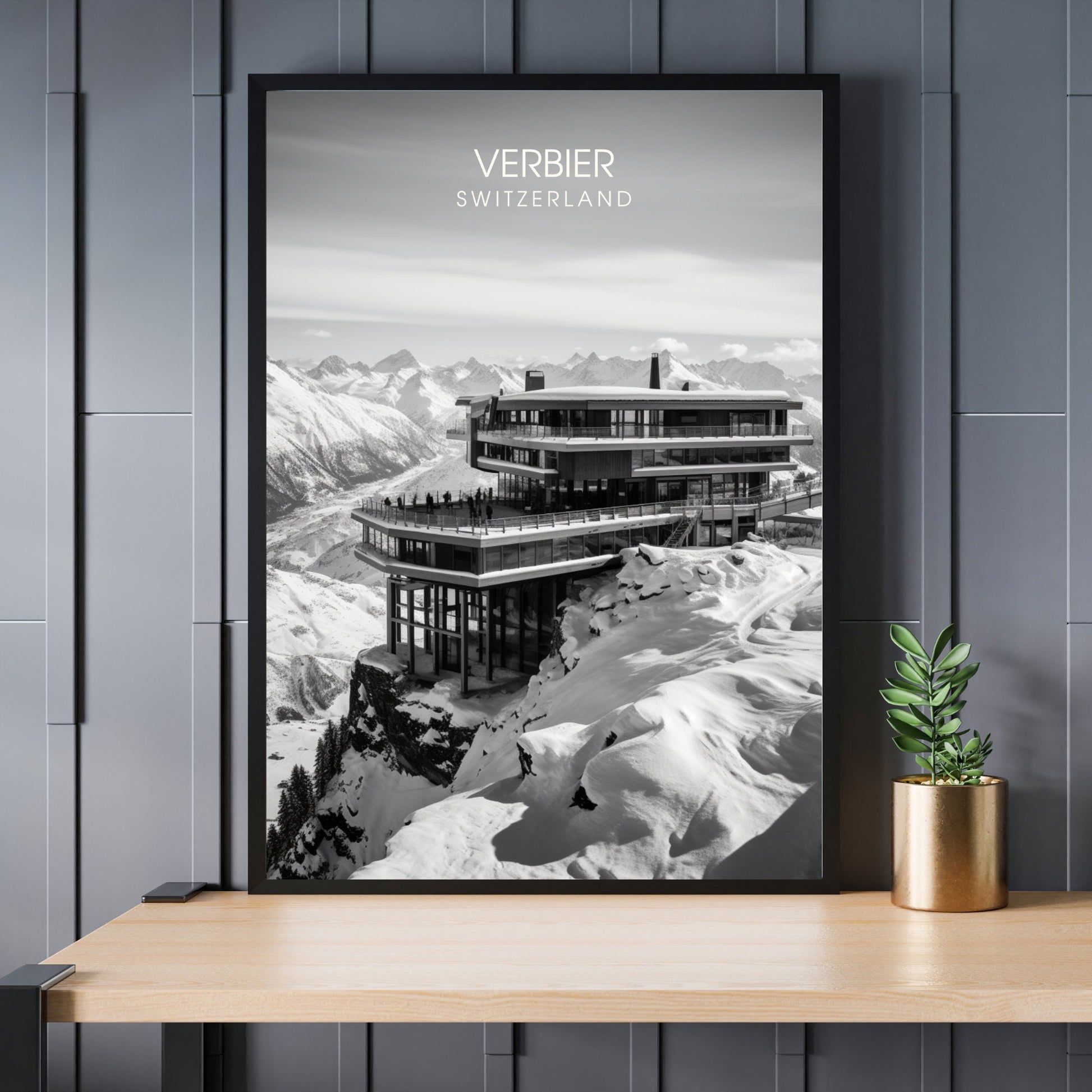 Affiche Verbier, Suisse | impression Verbier | Noir et blanc