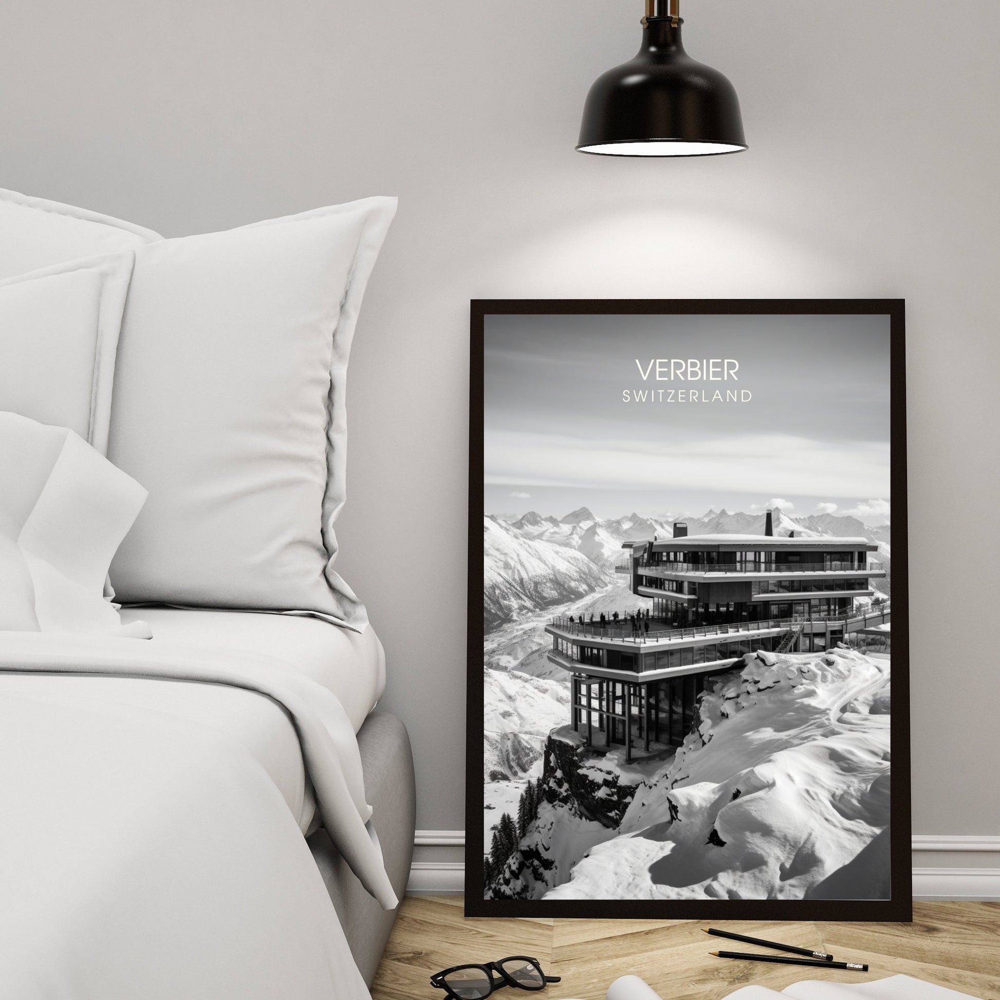 Affiche Verbier, Suisse | impression Verbier | Noir et blanc