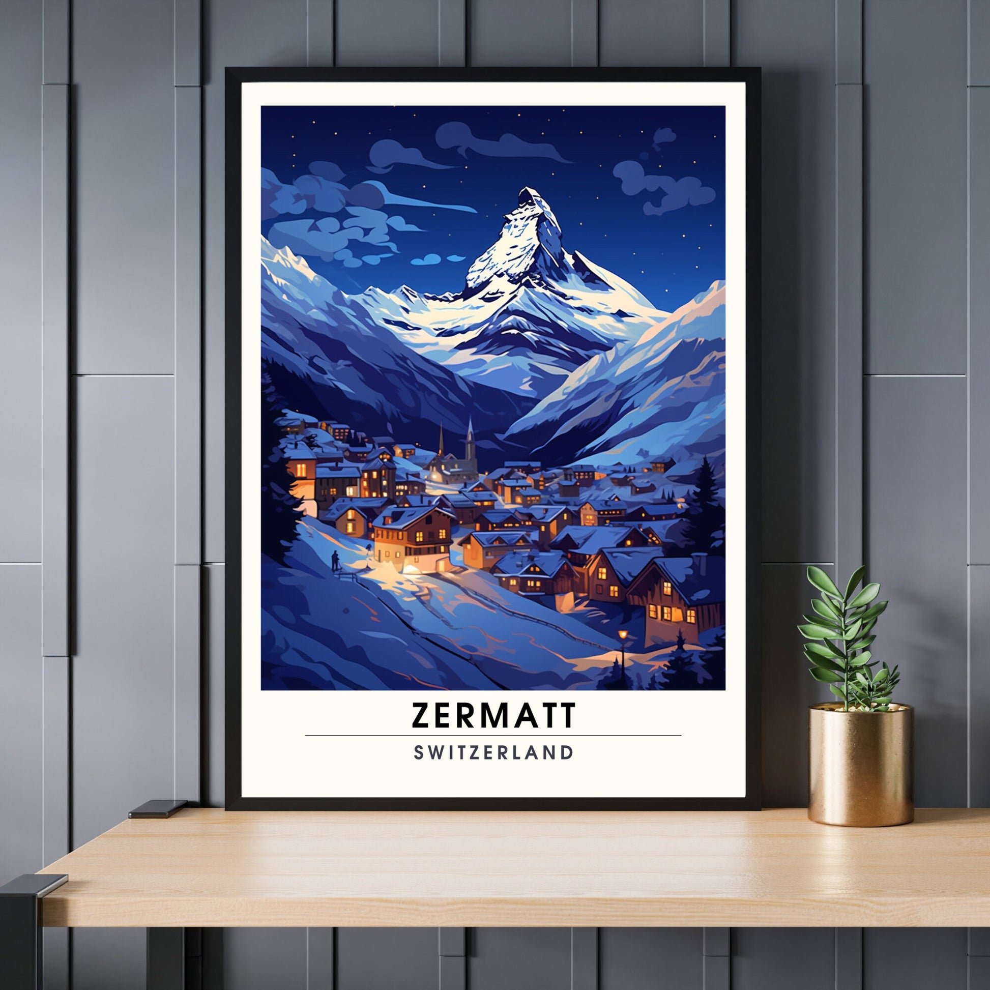 Affiche Zermatt, Suisse | impression Zermatt | Voyage nocturne Zermatt