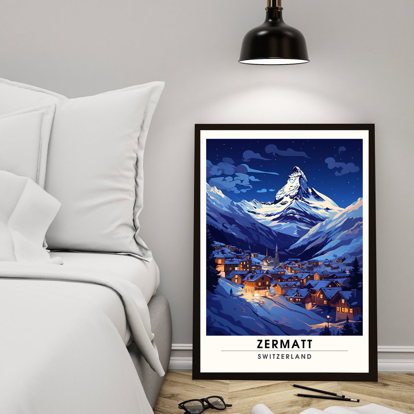 Affiche Zermatt, Suisse | impression Zermatt | Voyage nocturne Zermatt