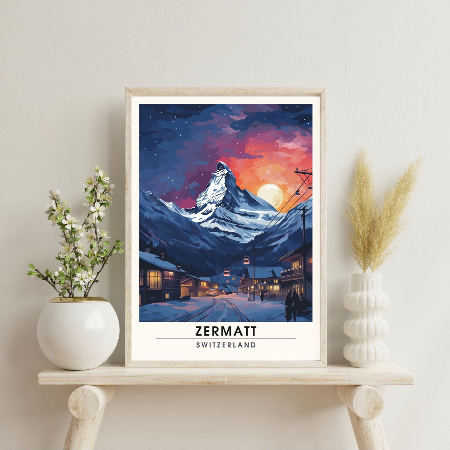 Affiche Zermatt, Suisse | impression Zermatt la nuit | Voyage nocturne Zermatt