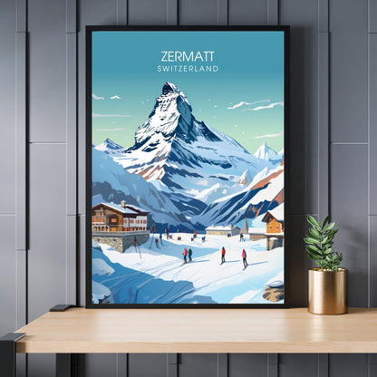 Affiche de voyage Zermatt, Suisse | impression Zermatt | affiche Voyage ski