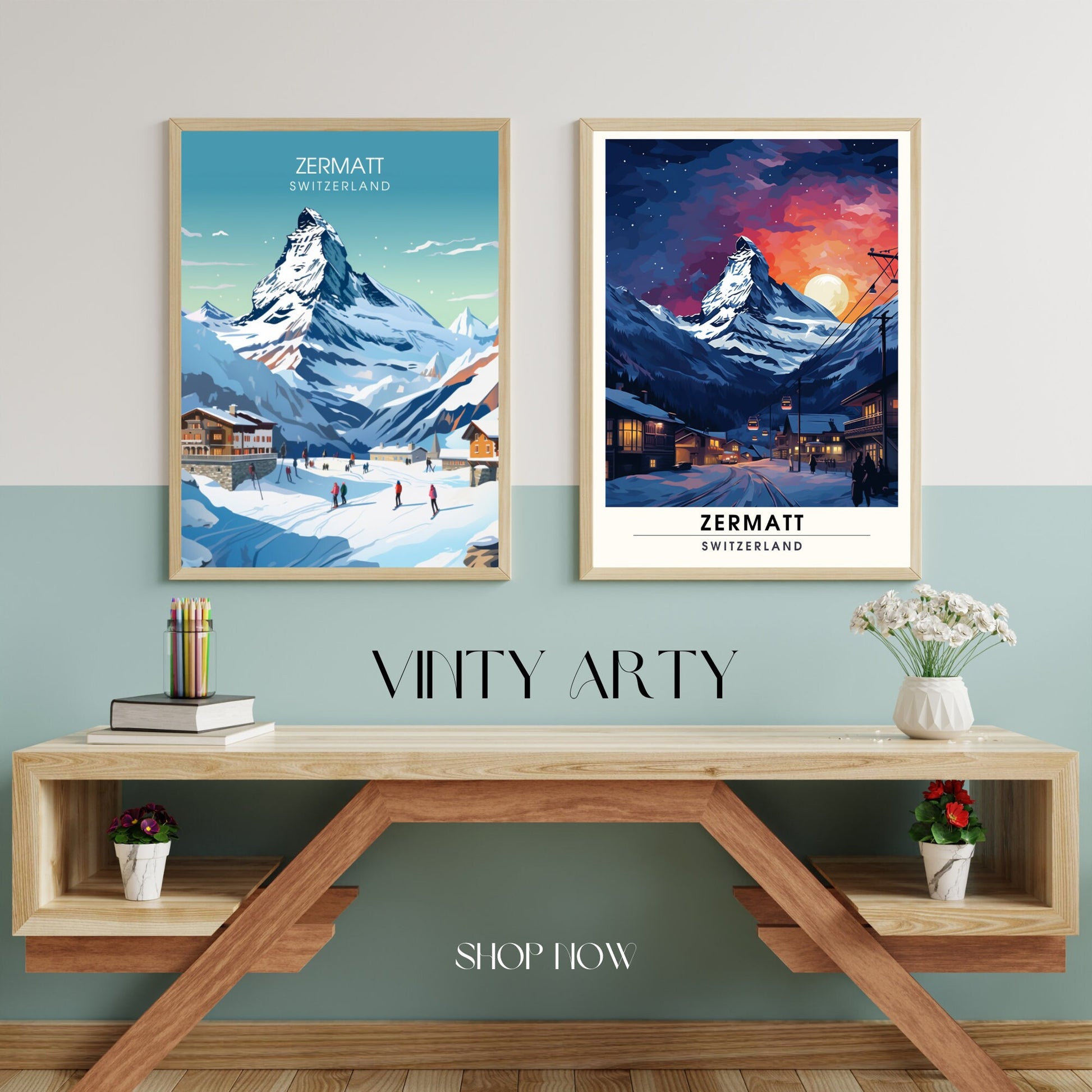 Affiche de voyage Zermatt, Suisse | impression Zermatt | affiche Voyage ski