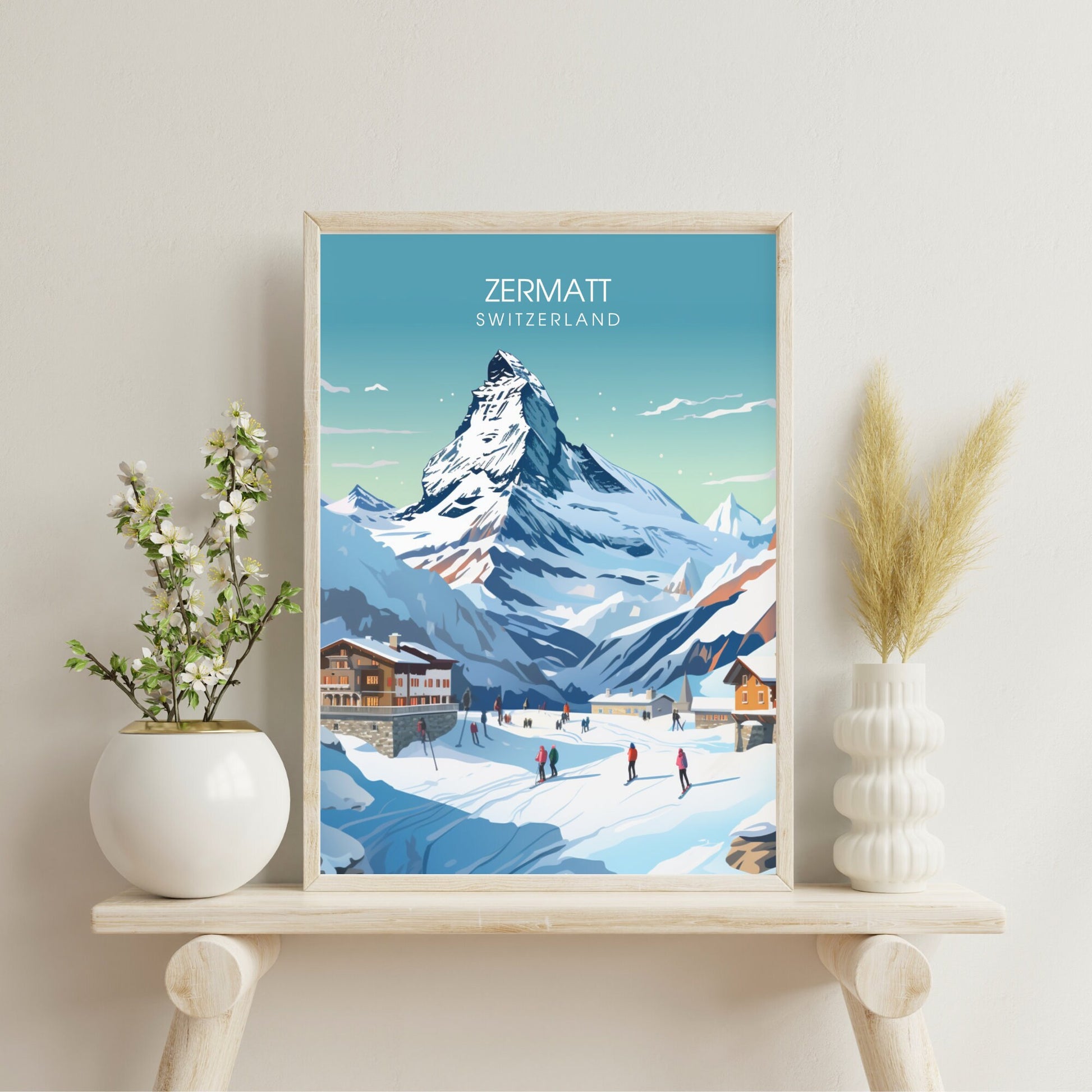 Affiche de voyage Zermatt, Suisse | impression Zermatt | affiche Voyage ski