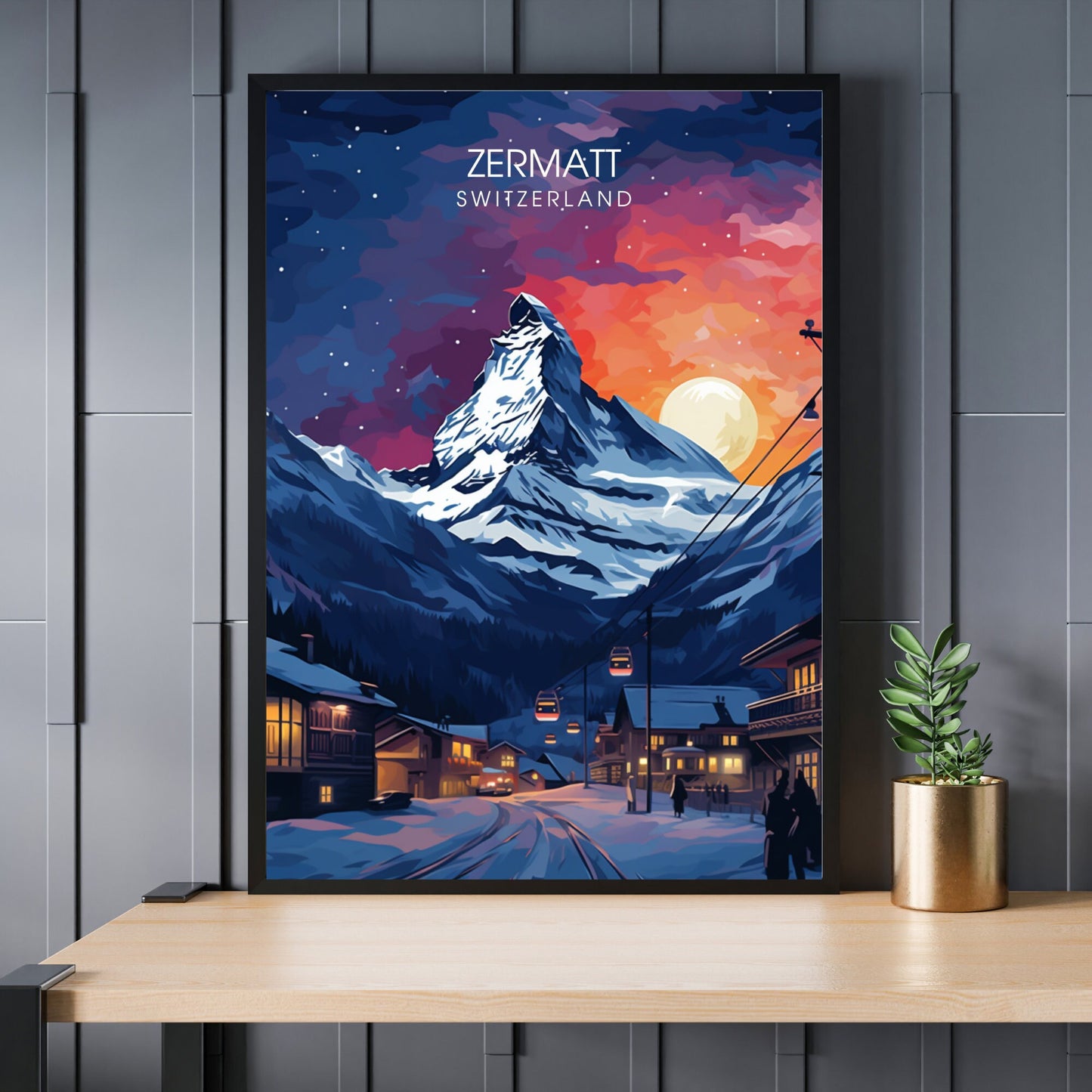 Affiche Zermatt, Suisse | impression Zermatt | affiche Zermatt nuit