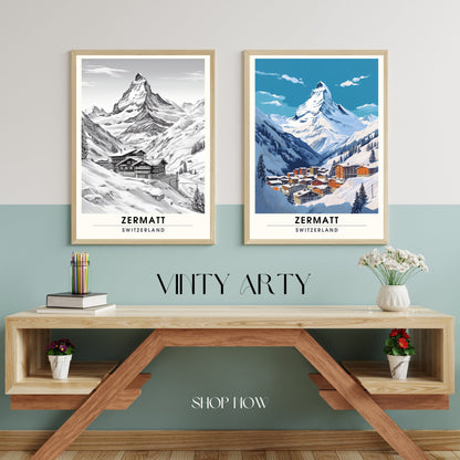 Affiche Zermatt, Suisse | impression Zermatt | affiche noir et blanc