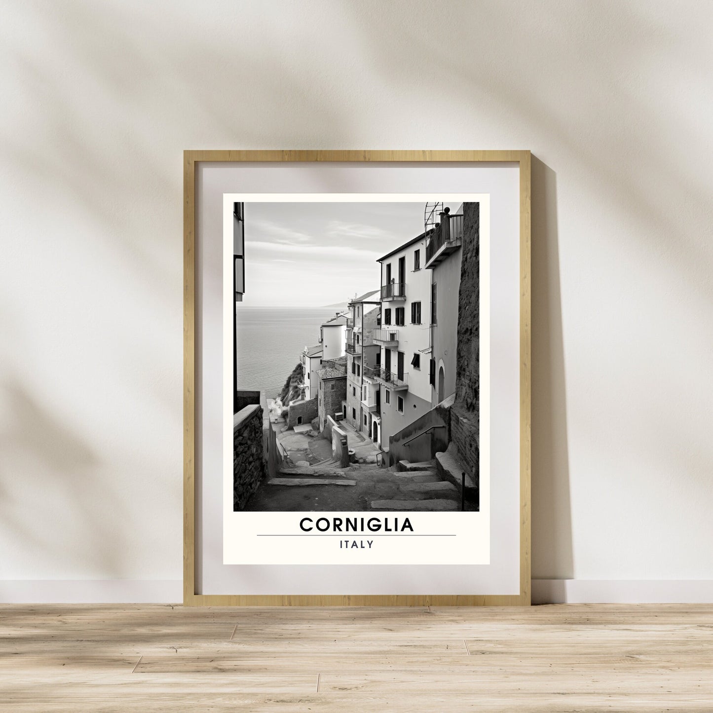 Affiche Corniglia, Italie | impression de voyage Corniglia | affiche Cinque Terre noir et blanc