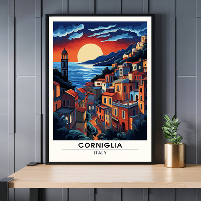 Affiche Corniglia, Italie | impression de voyage Corniglia | affiche de voyage Cinque Terre | Corniglia nuit