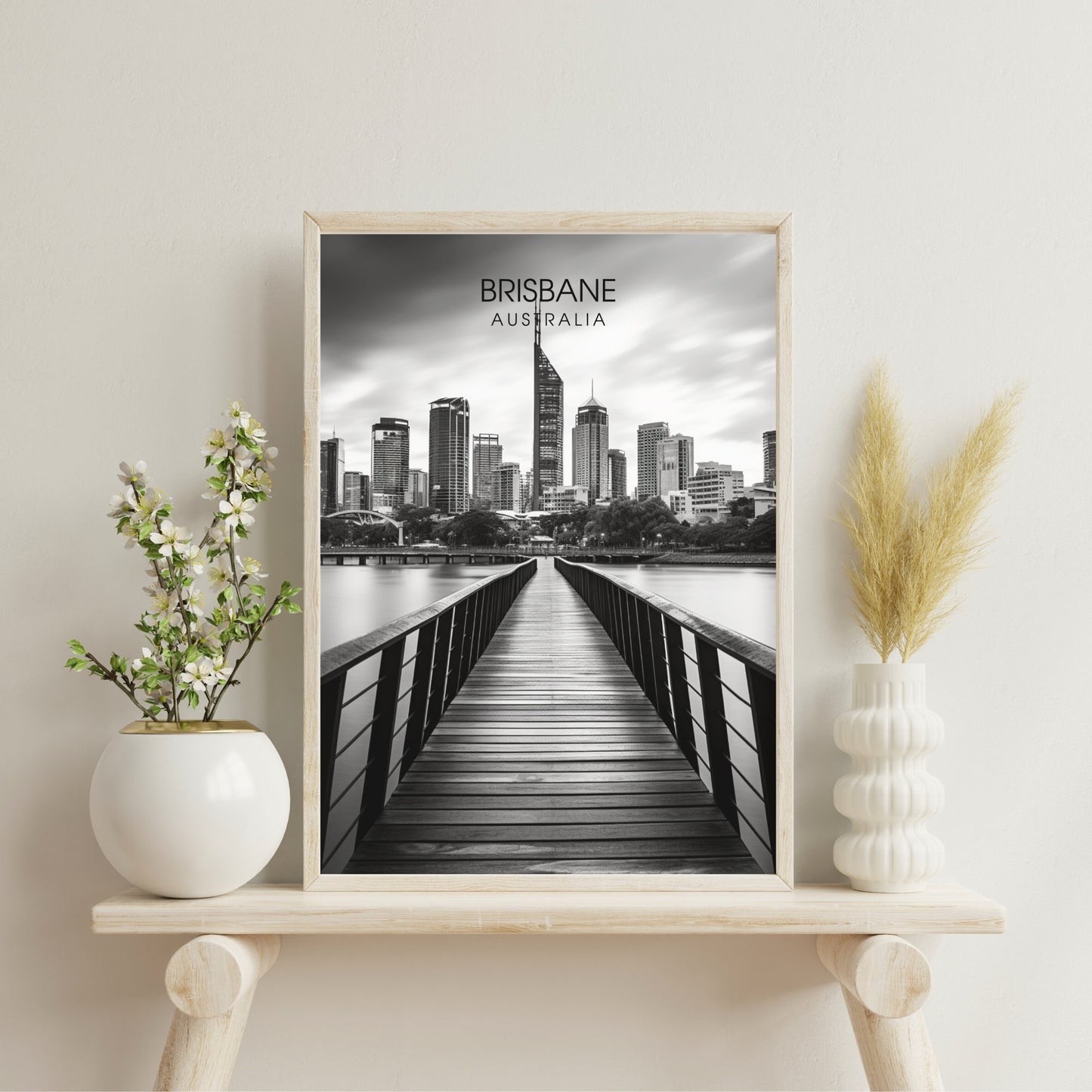 Affiche Brisbane | impression de voyage Brisbane | Impression Brisbane | Affiche Australie | Affiche Noir et blanc