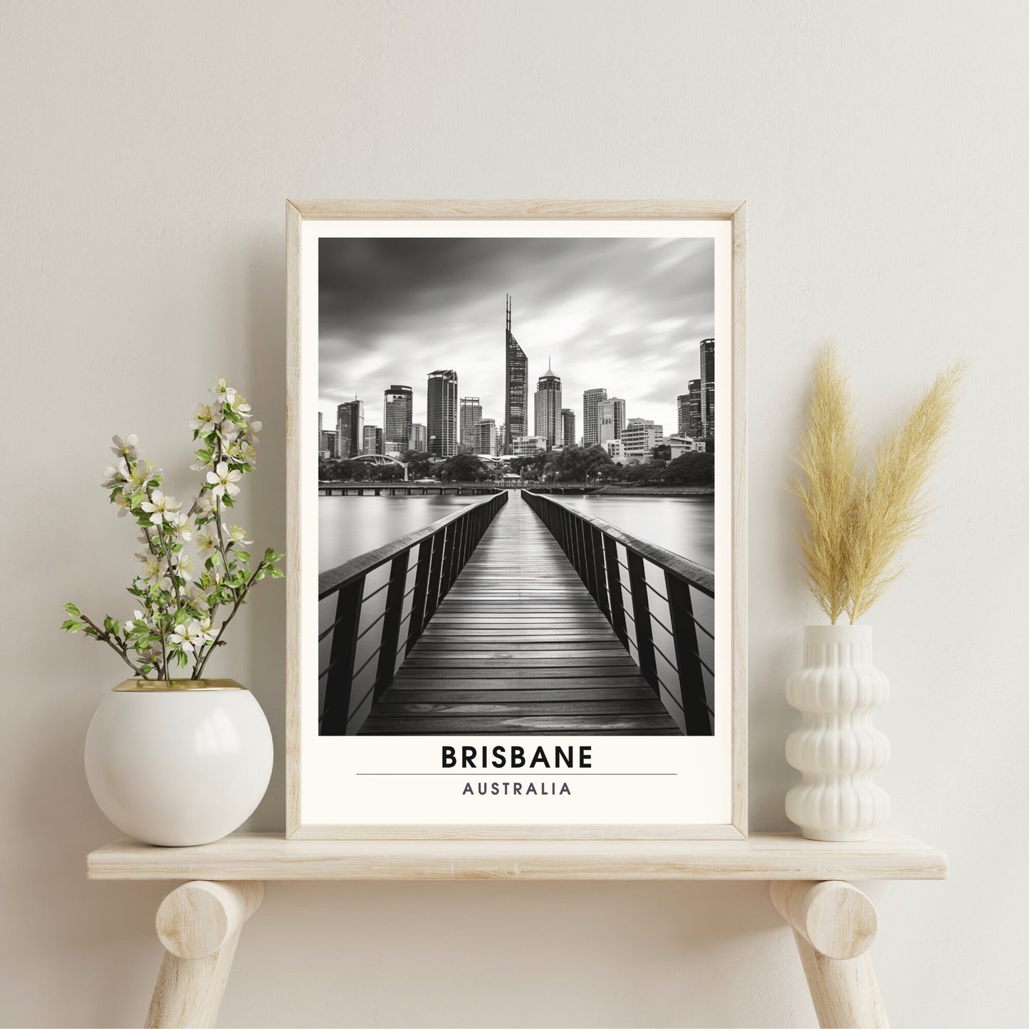 Affiche Brisbane | impression de voyage Brisbane | Impression Brisbane | Affiche Australie | Affiche Noir et blanc