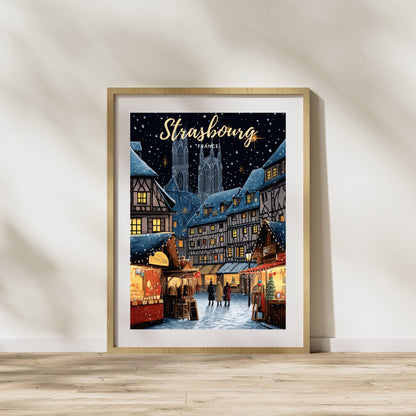 Affiche Strasbourg | Affiche de voyage Strasbourg Noël | Affiche Marché de Noël de Strasbourg | Strasbourg, France