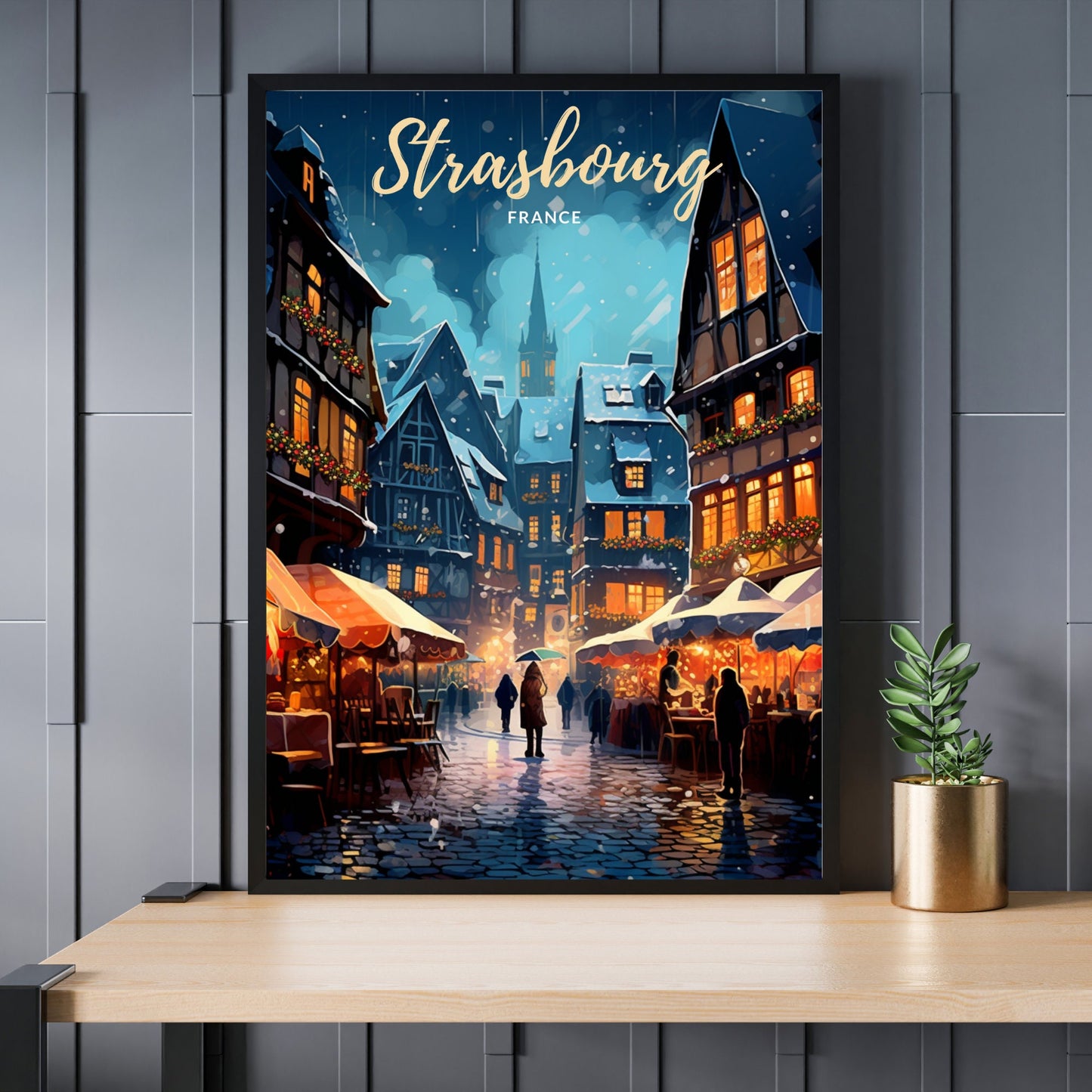 Affiche Strasbourg | Affiche de voyage Strasbourg Noël | Affiche Marché de Noël de Strasbourg, France