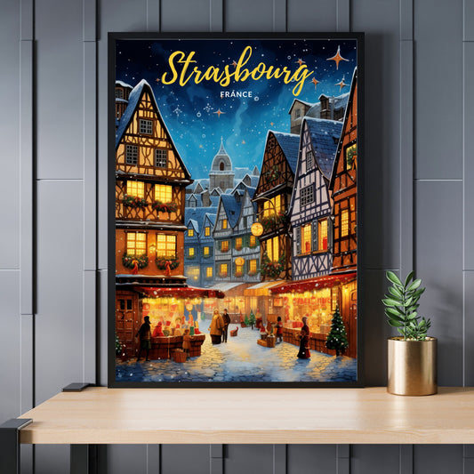 Affiche Strasbourg | Affiche de voyage Strasbourg Noël | Affiche Marché de Noël de Strasbourg, France