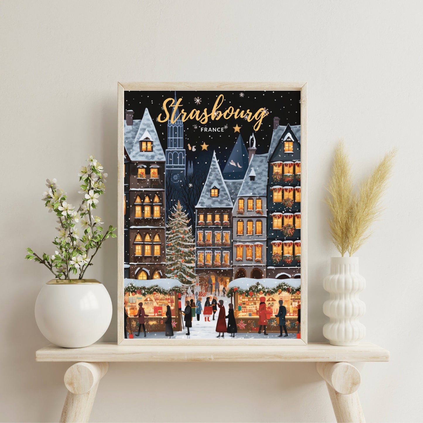 Affiche Strasbourg | Affiche de voyage Strasbourg Noël | Affiche de Noël de Strasbourg, France