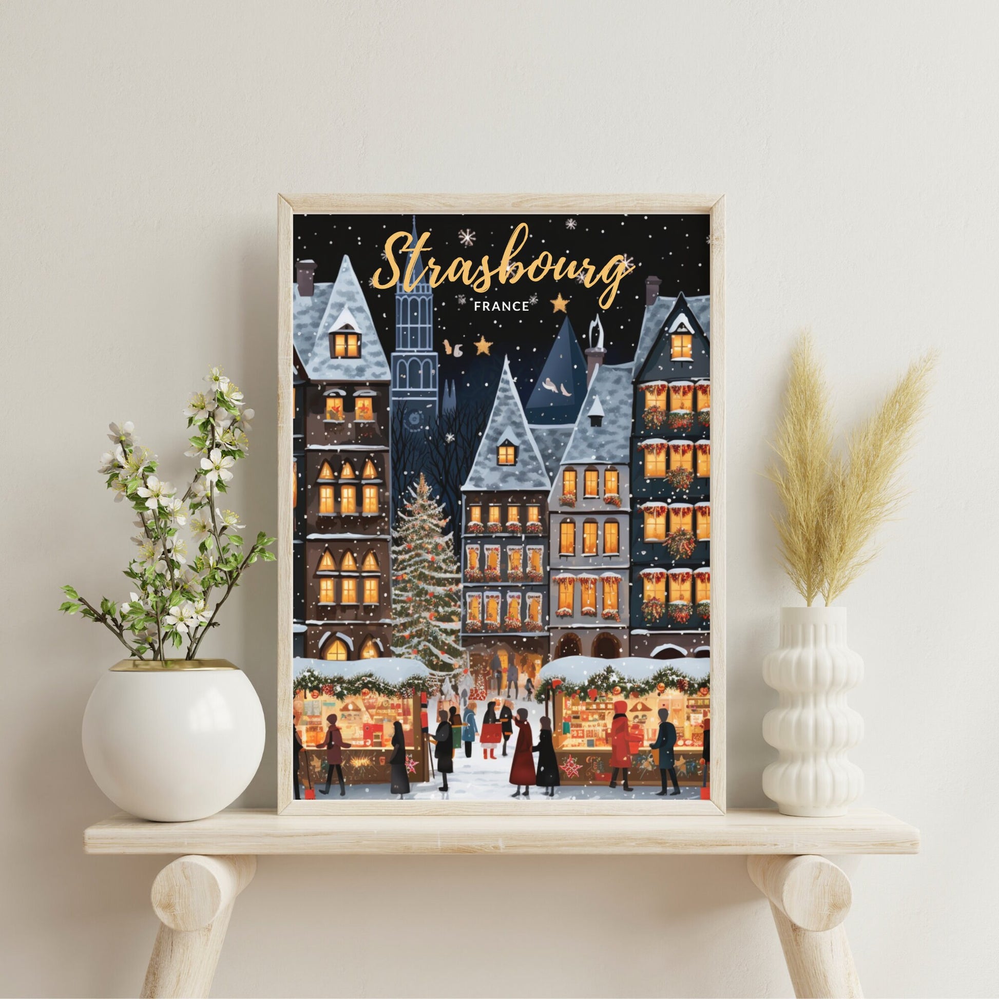 Affiche Strasbourg | Affiche de voyage Strasbourg Noël | Affiche de Noël de Strasbourg, France