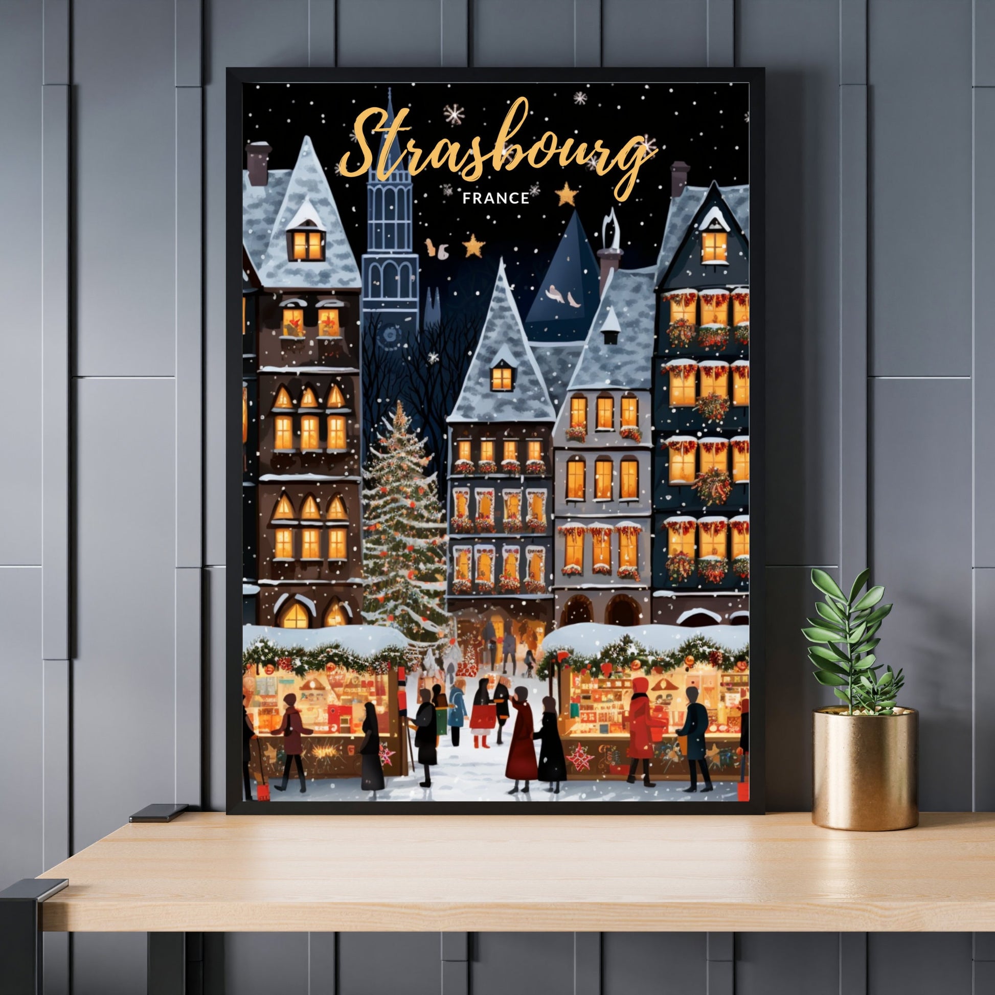 Affiche Strasbourg | Affiche de voyage Strasbourg Noël | Affiche de Noël de Strasbourg, France