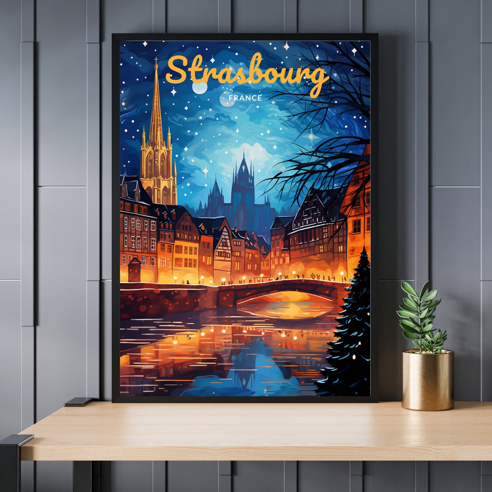 Affiche Strasbourg, France | Impression de voyage Strasbourg Noël | Affiche de Noël de Strasbourg, France