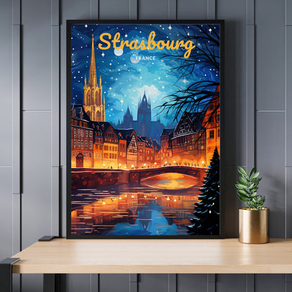 Affiche Strasbourg, France | Impression de voyage Strasbourg Noël | Affiche de Noël de Strasbourg, France