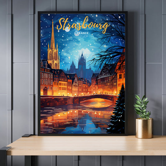 Affiche Strasbourg, France | Impression de voyage Strasbourg Noël | Affiche de Noël de Strasbourg, France