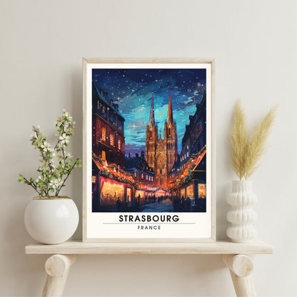 Affiche Strasbourg | Affiche de voyage Strasbourg Noël | Affiche Marché de Noël de Strasbourg | tirage d'art Strasbourg, France