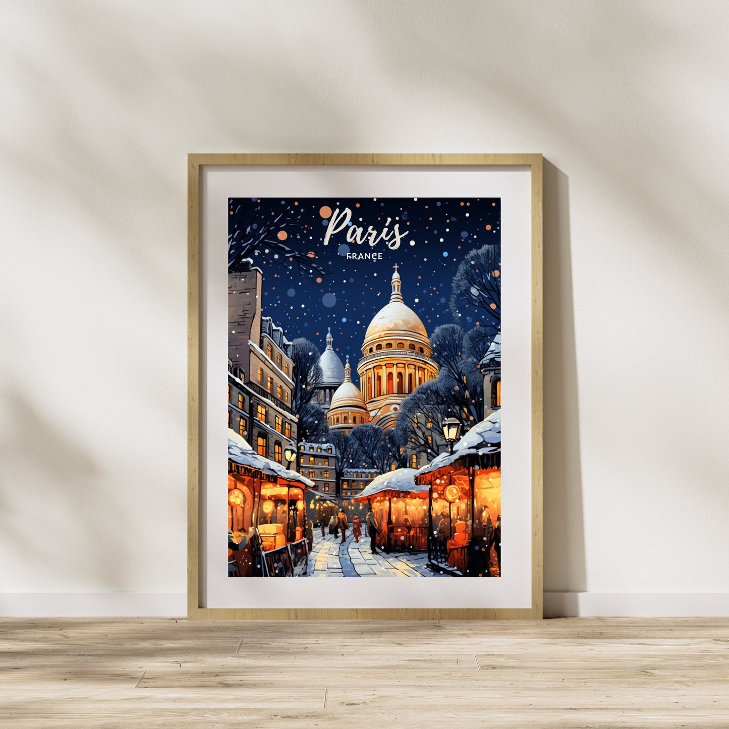 Affiche Montmartre, Paris | Affiche de voyage Paris Noël | Affiche Marché de Noël de Paris | tirage d'art Paris