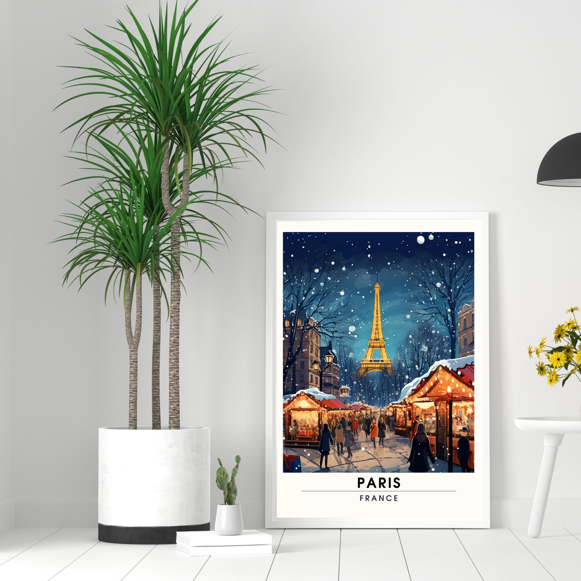 Impression Paris Tour Eiffel, France | Affiche de voyage Paris Noël | Affiche Marché de Noël de Paris | tirage d'art Paris