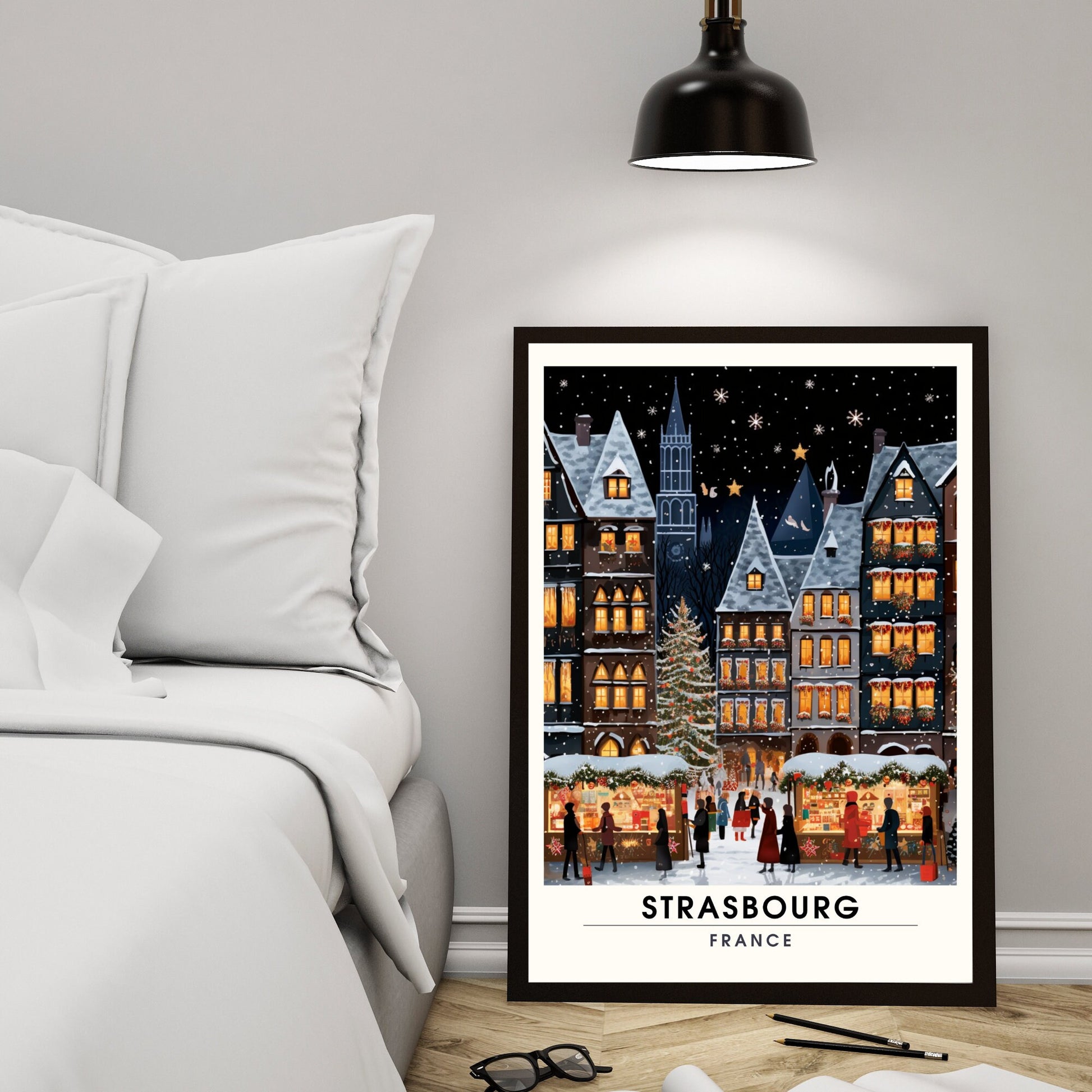 Affiche Strasbourg | Impression de voyage Strasbourg Noël | Affiche Marché de Noël de Strasbourg | tirage d'art France