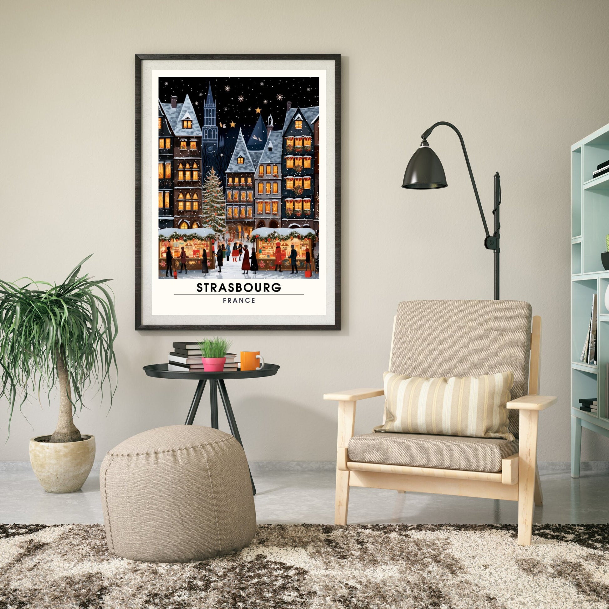 Affiche Strasbourg | Impression de voyage Strasbourg Noël | Affiche Marché de Noël de Strasbourg | tirage d'art France